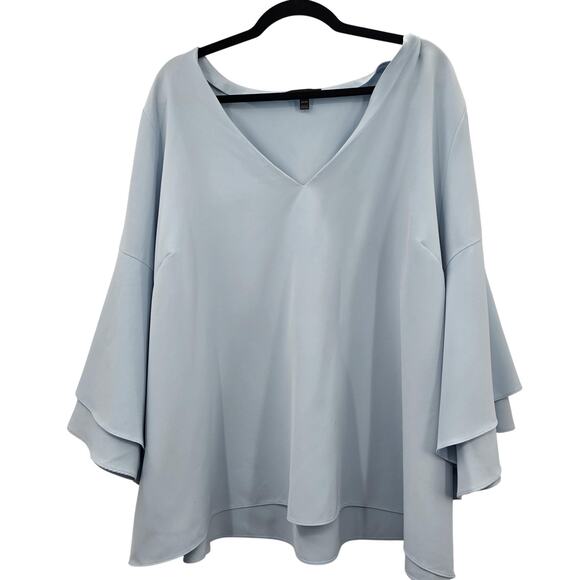 Lane Bryant Blouse Womens Plus Size Blue V Neck Bell Sleeve - Picture 1 of 9